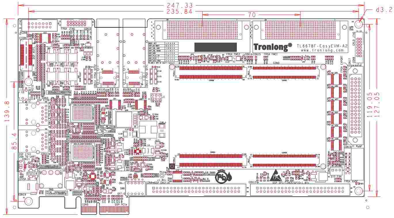 TL6678F-EasyEVM开发板底板机械尺寸图