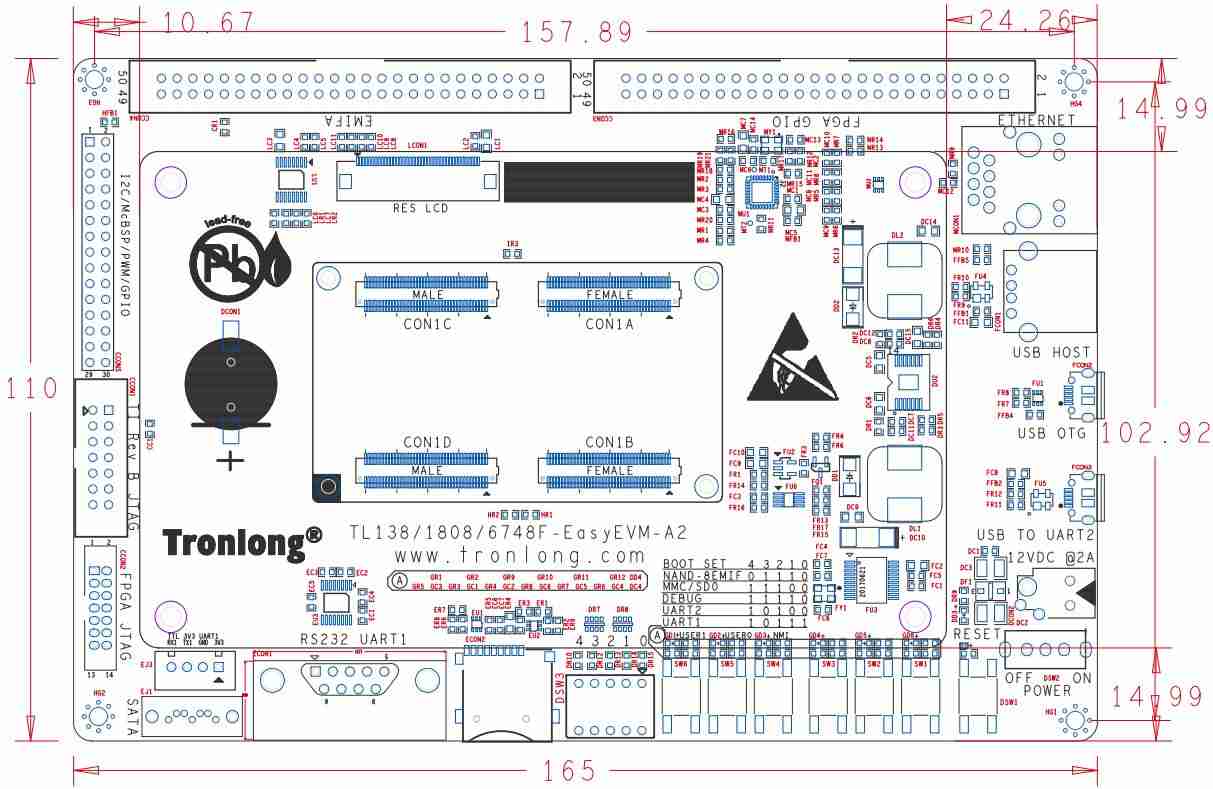 TL138F-EasyEVM开发板底板机械尺寸图