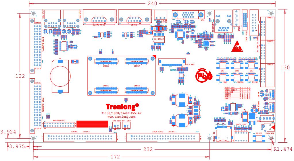 TL6748F-EVM开发板底板机械尺寸图