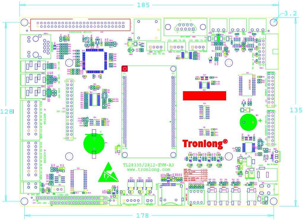 TL28335-EVM开发板机械尺寸图