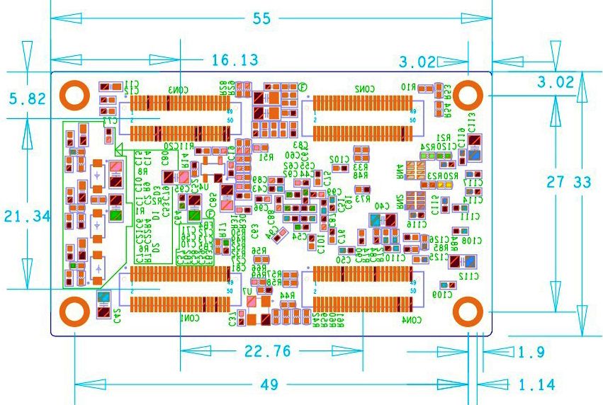 TL6748-EVM核心板机械尺寸图